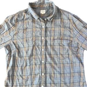 J crew Factory Gray Plaid Button Up Size M 100% cotton